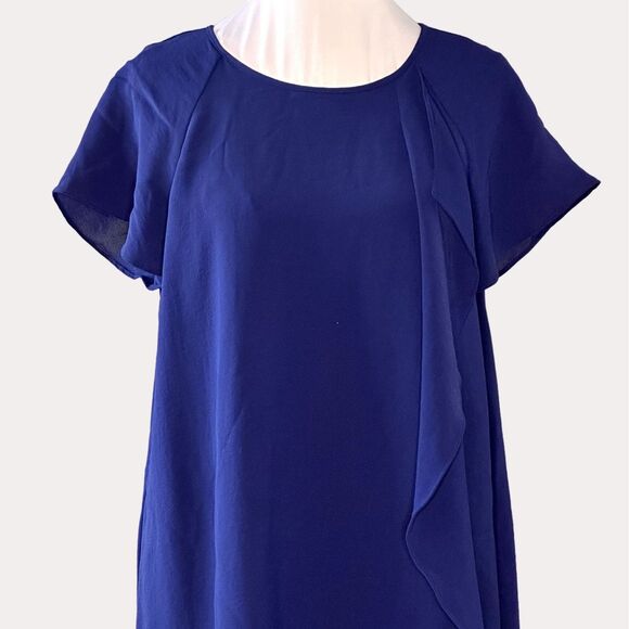 Adrianna Papell Slinky Knit High Low Corkscrew Ruffle Dress Blue 8 - Picture 5 of 9